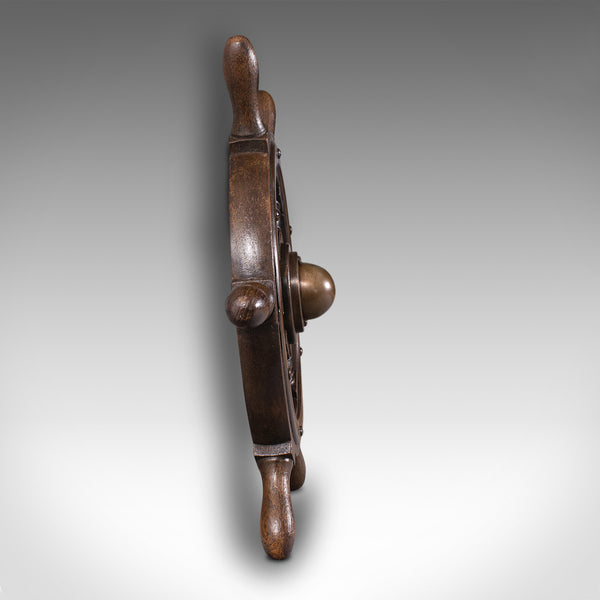 Small Antique Ship's Wheel, English, Teak, Bronze, Maritime, Decorative, C.1920