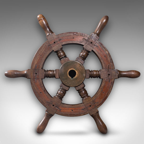 Small Antique Ship's Wheel, English, Teak, Bronze, Maritime, Decorative, C.1920