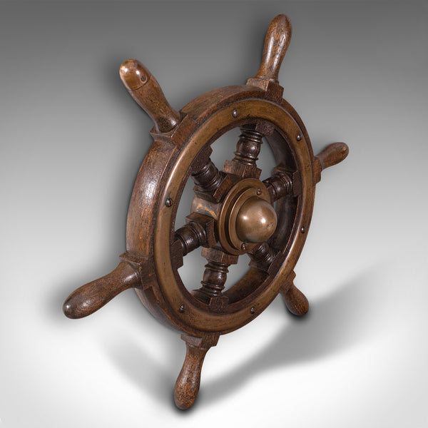Small Antique Ship's Wheel, English, Teak, Bronze, Maritime, Decorative, C.1920