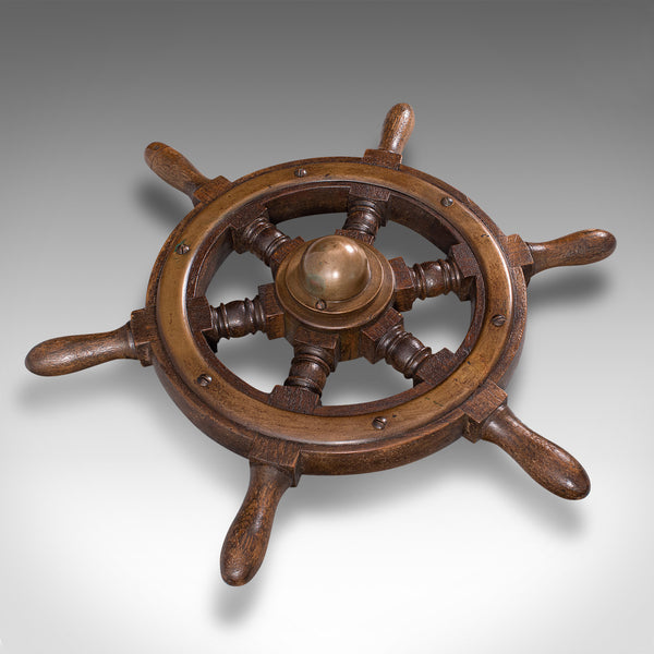 Small Antique Ship's Wheel, English, Teak, Bronze, Maritime, Decorative, C.1920