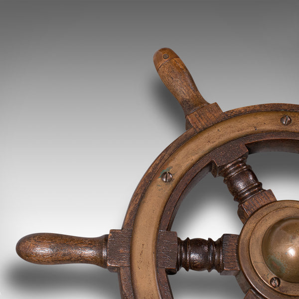 Small Antique Ship's Wheel, English, Teak, Bronze, Maritime, Decorative, C.1920