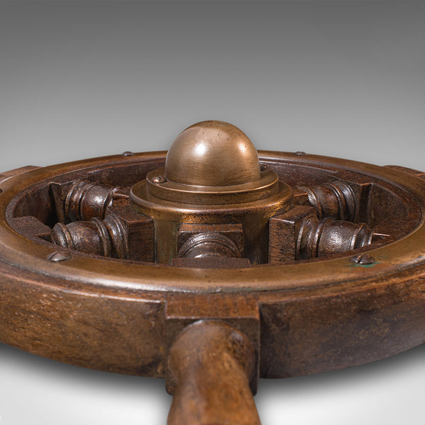 Small Antique Ship's Wheel, English, Teak, Bronze, Maritime, Decorative, C.1920