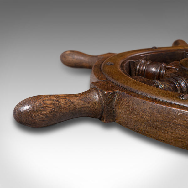 Small Antique Ship's Wheel, English, Teak, Bronze, Maritime, Decorative, C.1920