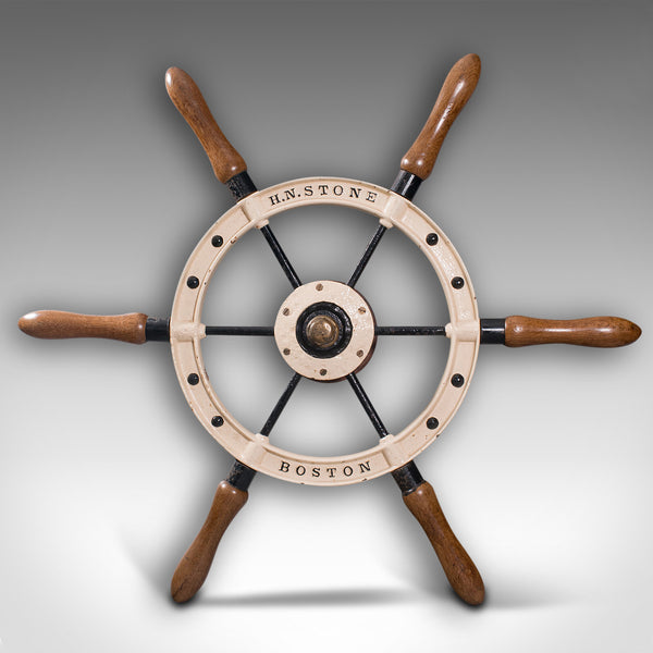 Large Antique Ship's Wheel, American, Cast Iron, Beech, Nautical, Victorian