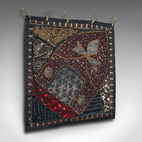 Small Vintage Decorative Wall Panel, Middle Eastern, Square Textile Frieze, 1980