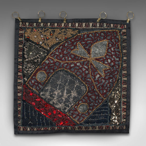 Small Vintage Decorative Wall Panel, Middle Eastern, Square Textile Frieze, 1980