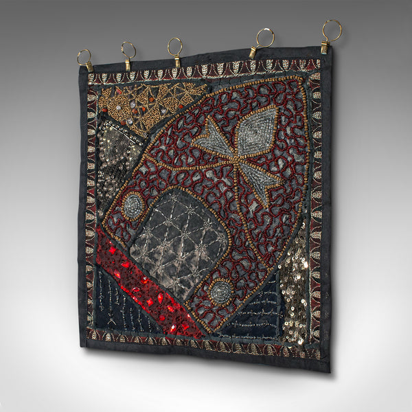 Small Vintage Decorative Wall Panel, Middle Eastern, Square Textile Frieze, 1980