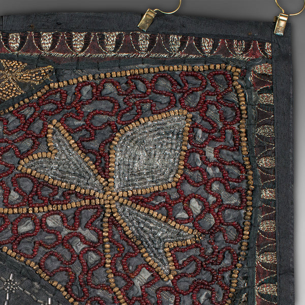 Small Vintage Decorative Wall Panel, Middle Eastern, Square Textile Frieze, 1980