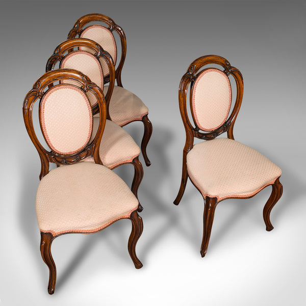 Set Of 4 Antique Spoon Back Chairs, English, Dining Suite, Victorian, Circa 1840