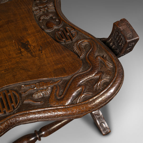Antique Campaign Chair, Chinese, Carved, Folding Colonial Seat, Victorian, 1850