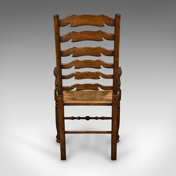 Set Of 8 Vintage Lancashire Wavy Line Ladder Back Chairs, Oak, Georgian Revival