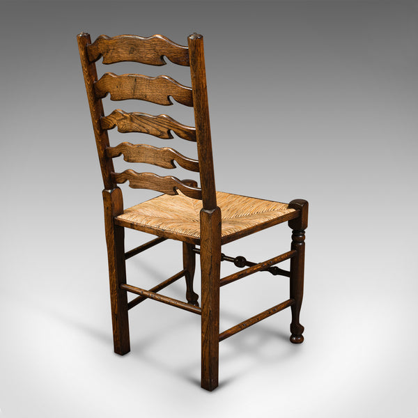 Set Of 8 Vintage Lancashire Wavy Line Ladder Back Chairs, Oak, Georgian Revival