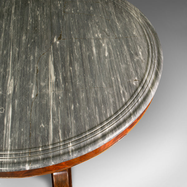 Antique Drum Table, English, Flame, Marble, Circular, Centre, Regency, C.1820