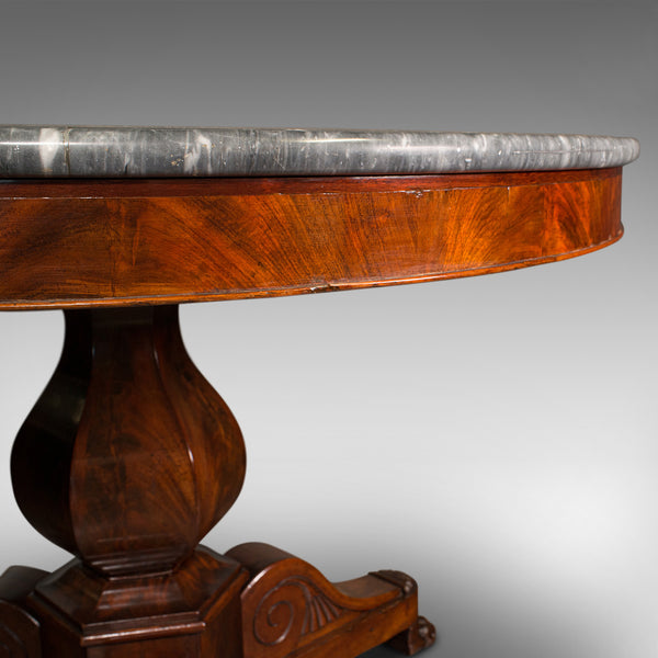 Antique Drum Table, English, Flame, Marble, Circular, Centre, Regency, C.1820