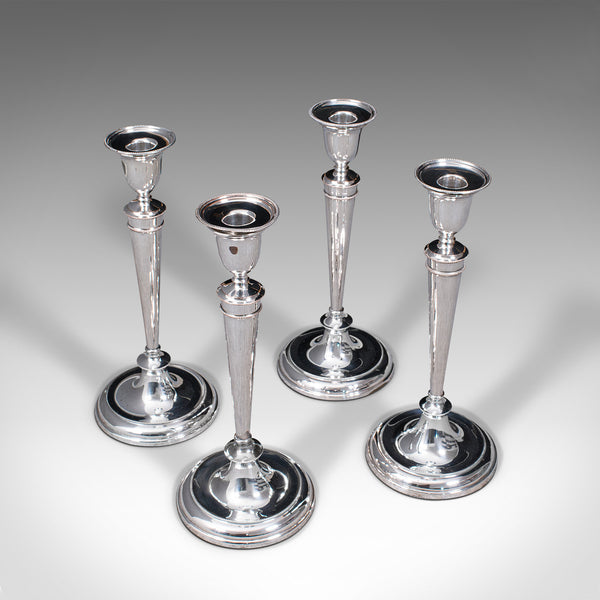Set of 4 Antique Candlesticks, English, Silver Plate, Candle Sconce, Victorian