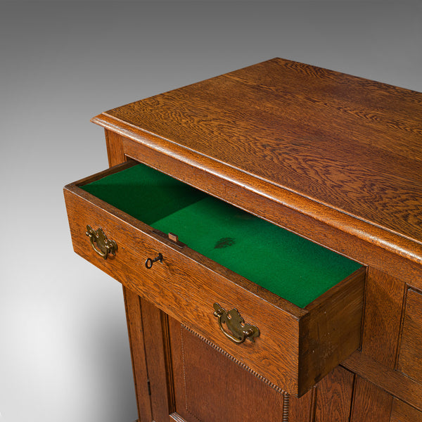 Antique Dresser Base, English, Oak, Side Cabinet, Georgian Revival, Victorian