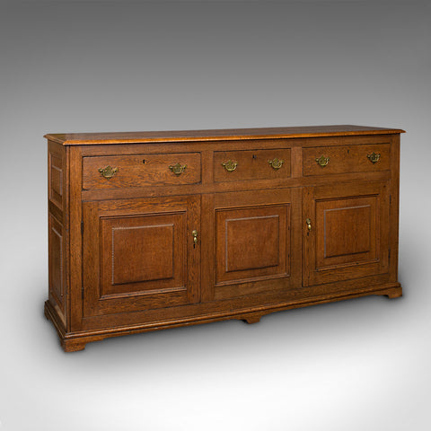 Antique Dresser Base, English, Oak, Side Cabinet, Georgian Revival, Victorian