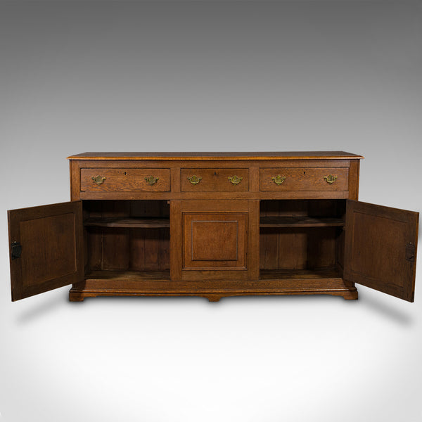Antique Dresser Base, English, Oak, Side Cabinet, Georgian Revival, Victorian
