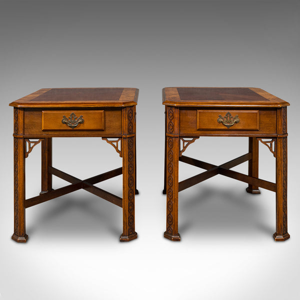 Pair Of Vintage Bedside Tables, Chinese, Side, Nightstand, Chippendale Revival