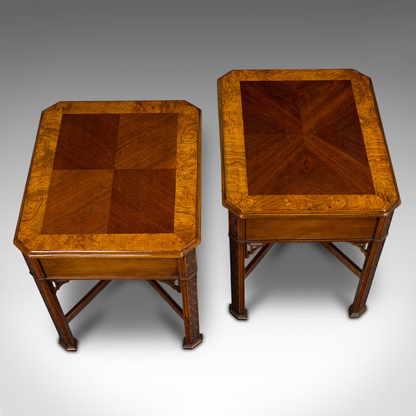 Pair Of Vintage Bedside Tables, Chinese, Side, Nightstand, Chippendale Revival