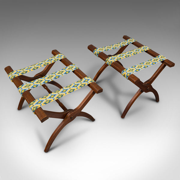 Pair Of Vintage Luggage Rests, English, Needlepoint, Folding Case Stand, C.1960