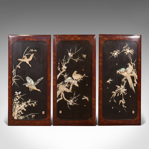 Trio Of Antique Shibayama Panels, Japanese Decorative Screen, Meiji Period, 1900