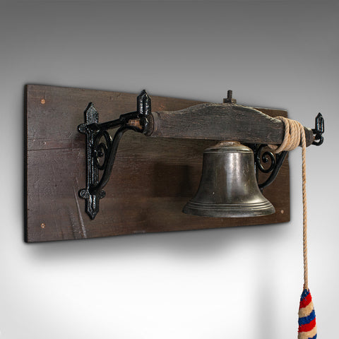 Antique Mounted School Bell, English, Bronze, Oak, Pine, Georgian, Circa 1800