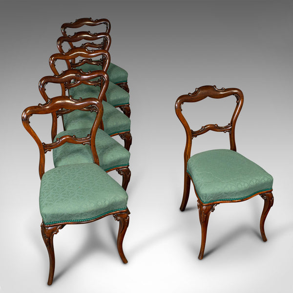 Set Of 6 Antique Buckle Back Chairs, English, Dining Seat, Victorian, Circa 1850
