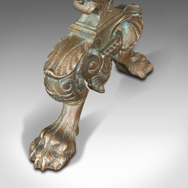 Pair Of Antique Decorative Fire Dogs, English, Bronze, Tool Rest, Art Nouveau