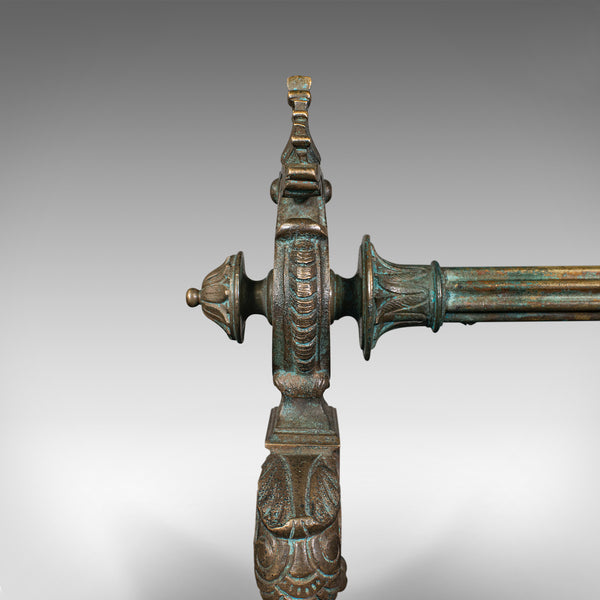 Pair Of Antique Decorative Fire Dogs, English, Bronze, Tool Rest, Art Nouveau