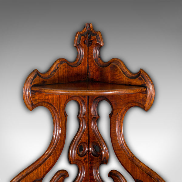 Antique 3-Tier Hanging Whatnot, English, Walnut, Corner Wall Shelf, Victorian