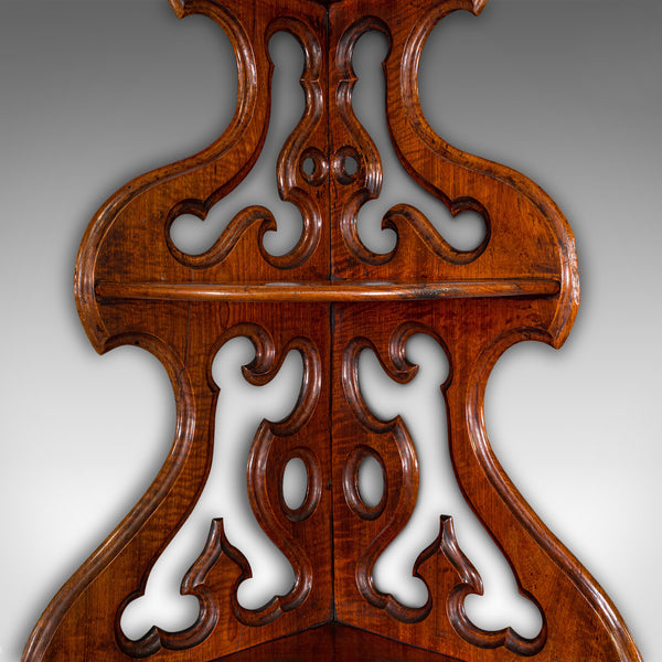 Antique 3-Tier Hanging Whatnot, English, Walnut, Corner Wall Shelf, Victorian
