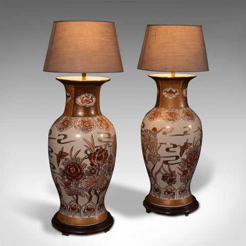 Pair Of Vintage Table Lamps, Chinese, Ceramic, Decorative Light, Art Deco, 1940