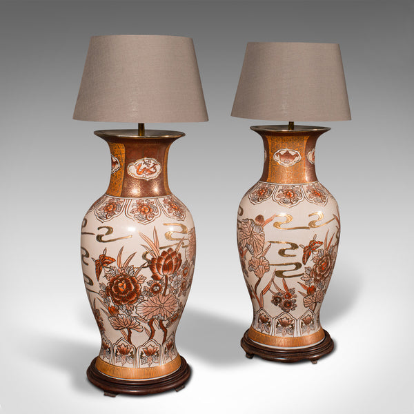 Pair Of Vintage Table Lamps, Chinese, Ceramic, Decorative Light, Art Deco, 1940