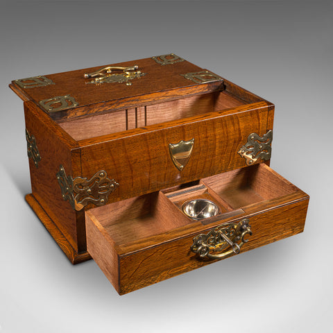 Antique Cigar Box, English, Oak, Gentleman's Smoker's Chest, Victorian, C.1900