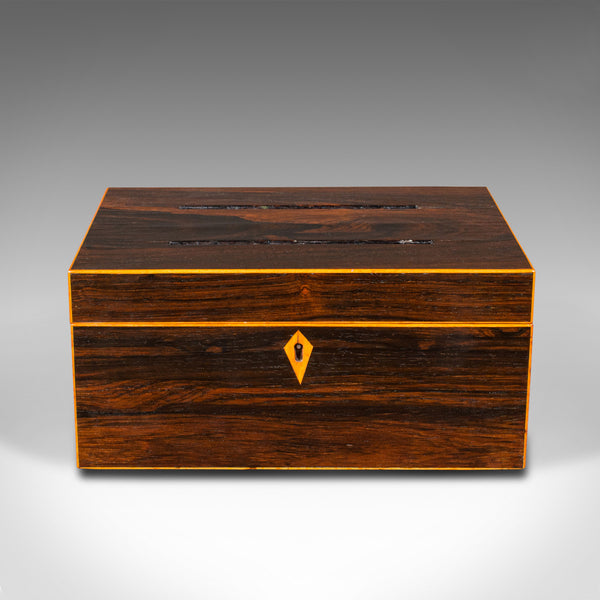 Antique Ballot Box, English, Rosewood, Inlaid, Voting, Post, Victorian, C.1900