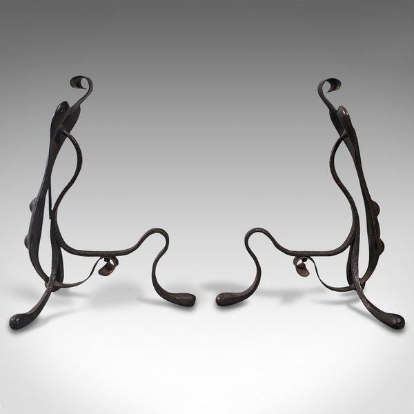 Pair of Antique Fireside Tool Rests, English, Fire Dog, Art Nouveau, Victorian