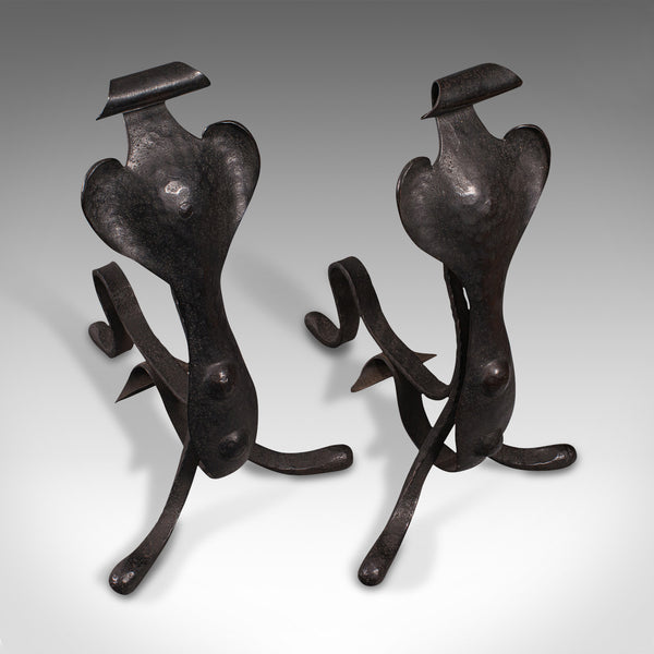 Pair of Antique Fireside Tool Rests, English, Fire Dog, Art Nouveau, Victorian