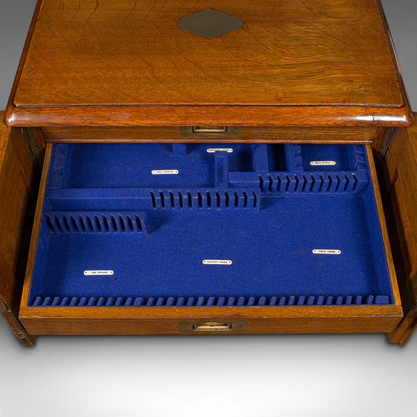 Antique Canteen, English, Oak, Campaign Cutlery, Specimen Drawers, Edwardian
