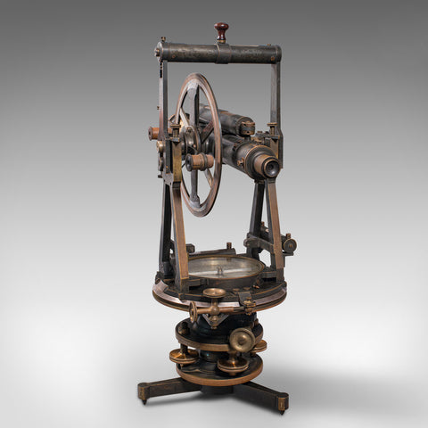 Antique Surveyor's Theodolite, English, Brass Compass, Oak Case, Edwardian, 1910