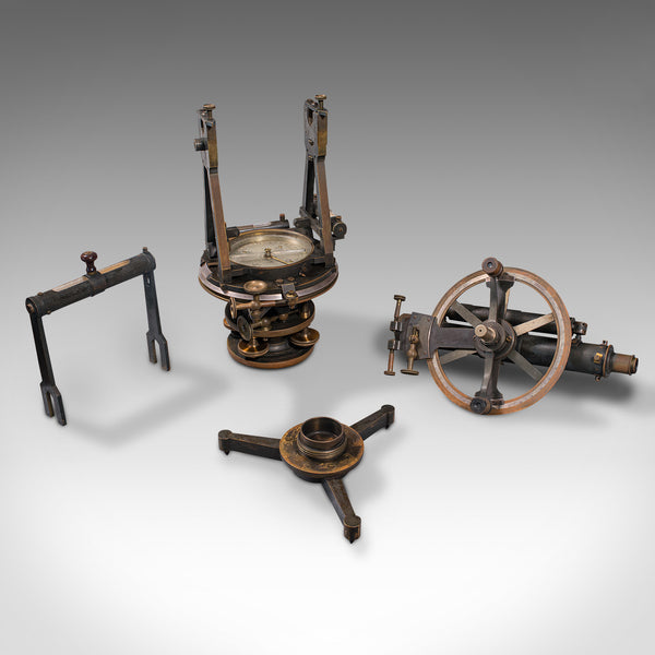 Antique Surveyor's Theodolite, English, Brass Compass, Oak Case, Edwardian, 1910