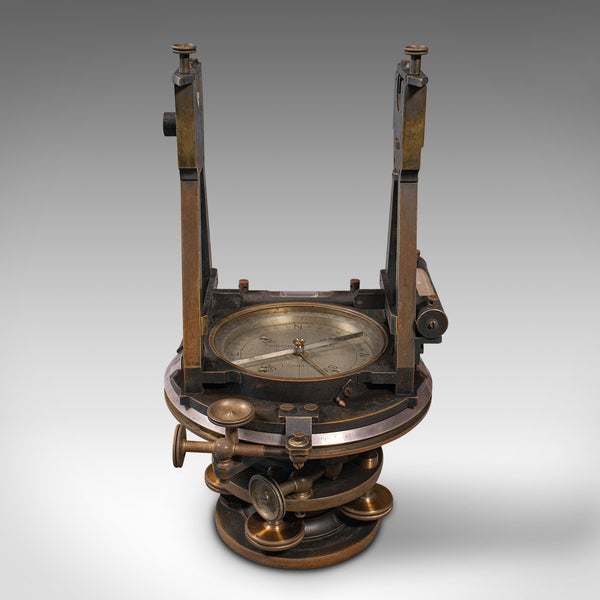 Antique Surveyor's Theodolite, English, Brass Compass, Oak Case, Edwardian, 1910