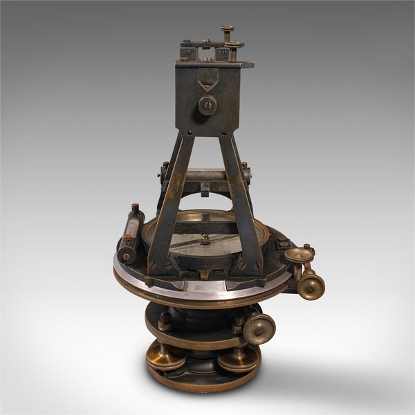 Antique Surveyor's Theodolite, English, Brass Compass, Oak Case, Edwardian, 1910