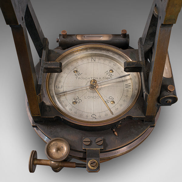 Antique Surveyor's Theodolite, English, Brass Compass, Oak Case, Edwardian, 1910