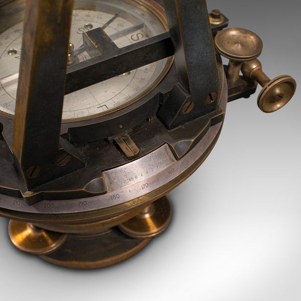 Antique Surveyor's Theodolite, English, Brass Compass, Oak Case, Edwardian, 1910