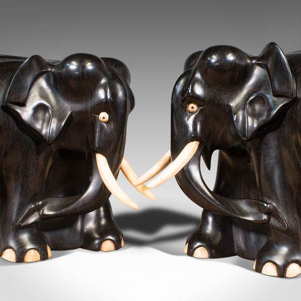 Pair Of Antique Elephant Bookends, English, Ebony, Carved, Book Rest, Victorian