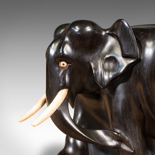 Pair Of Antique Elephant Bookends, English, Ebony, Carved, Book Rest, Victorian