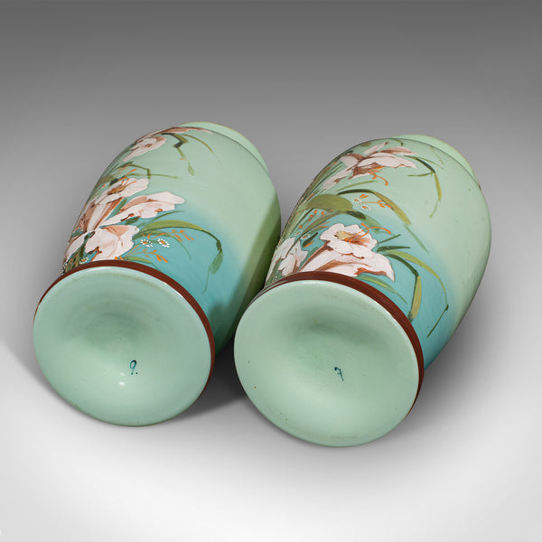 Pair Of Antique Decorative Vases, Continental, Opaque Glass, Victorian, C.1900