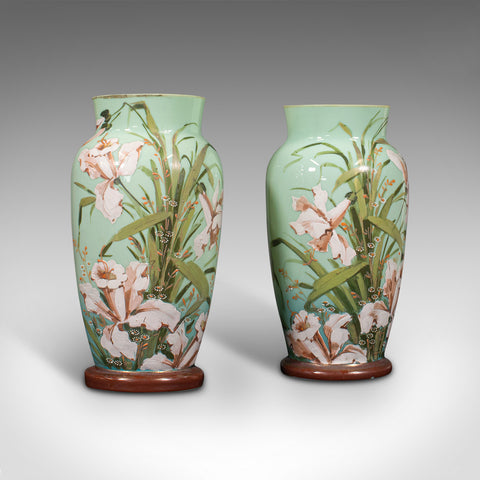 Pair Of Antique Decorative Vases, Continental, Opaque Glass, Victorian, C.1900
