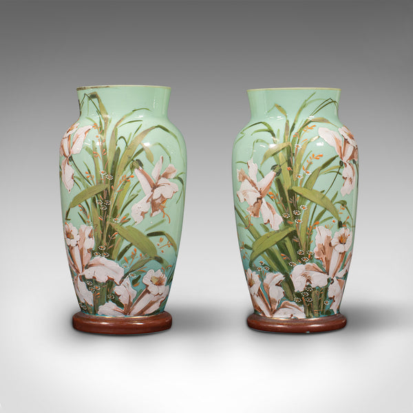 Pair Of Antique Decorative Vases, Continental, Opaque Glass, Victorian, C.1900